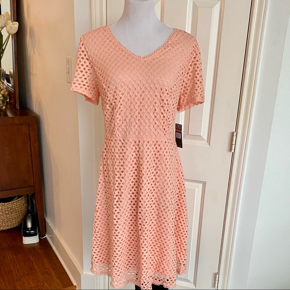 NWT Sharagano Tamarind Peach Eyelet Dress Plus 16